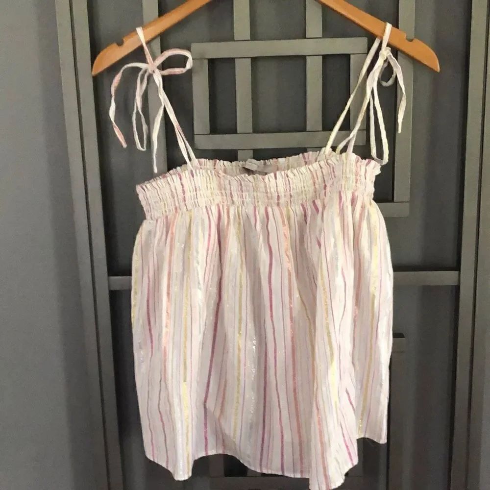 LOFT Pink rose, gold, gold, white lurex baby doll top size XS